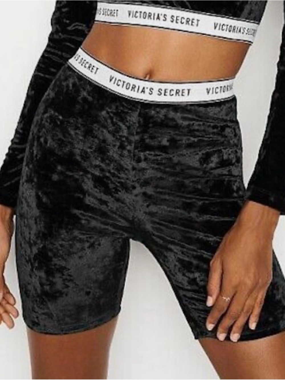 Victoria's Secret Black Velvet High-Rise Bike Shorts